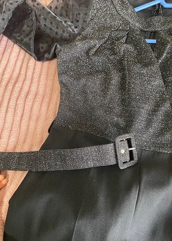 Kadın Siyah Uzun Kollu Straplez Tulum - Görsel 4