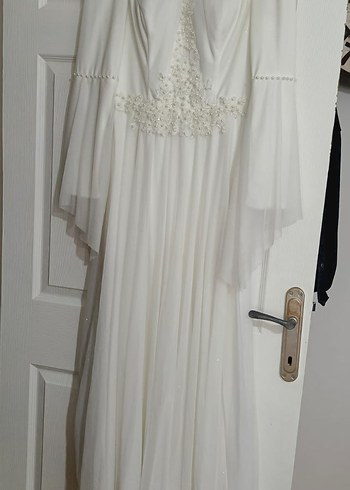 Uzun Beyaz A Kesim Straplez nikah elbisesi