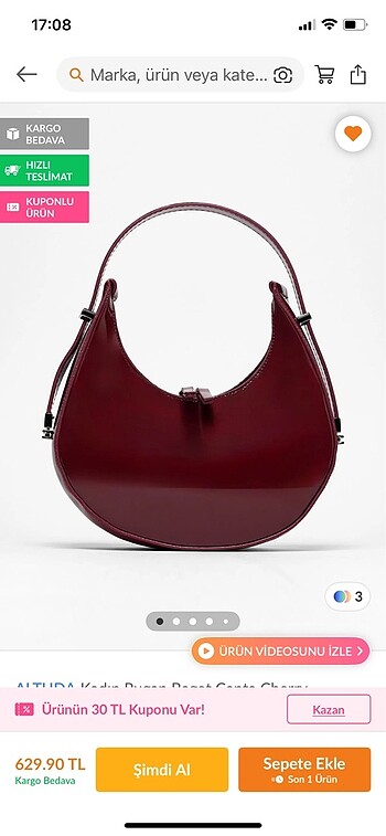 Beden Bordo kol çantası