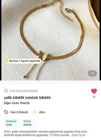İtalyan zincir kelebekli çelik bileklik