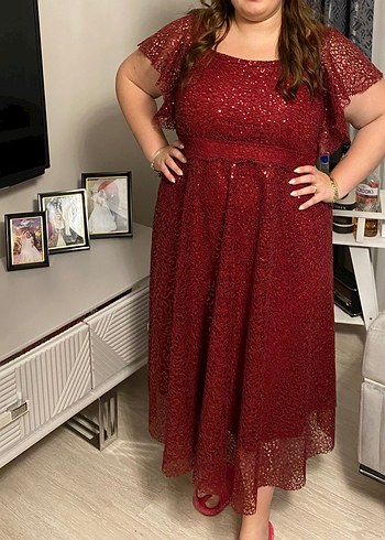 Bordo Simli Midi Bohem Uzun Elbise - Görsel 7