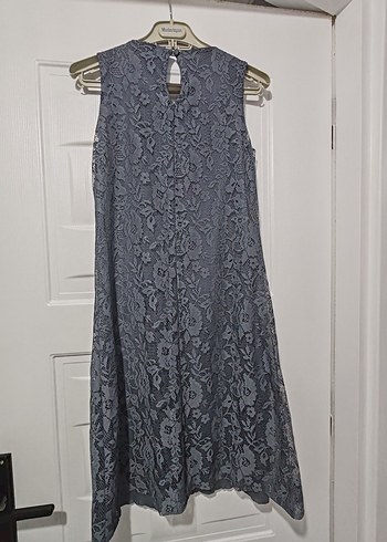 Dantel Detaylı Gri Uzun Abiye Elbise - Görsel 2