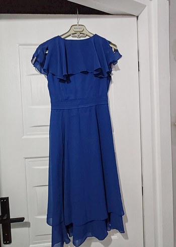 Klasik Kesim Uzun Mavi Kadın Abiye Elbise - Görsel 3