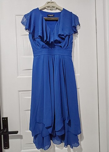 Klasik Kesim Uzun Mavi Kadın Abiye Elbise - Görsel 5