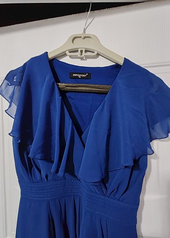 Klasik Kesim Uzun Mavi Kadın Abiye Elbise - Görsel 2