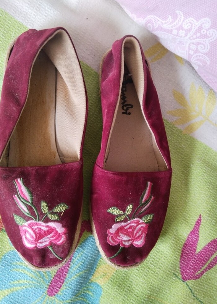 Bambi işlemeli vintage bordo babet  - Görsel 3