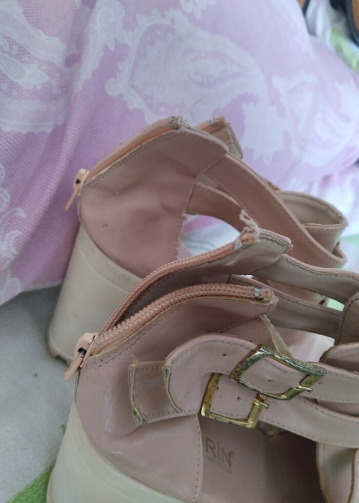 Pembe deri platform topuklu ayakkabı  - Görsel 2