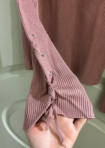 Pembe Triko Kadın Uzun Kollu Kazak - Görsel 3