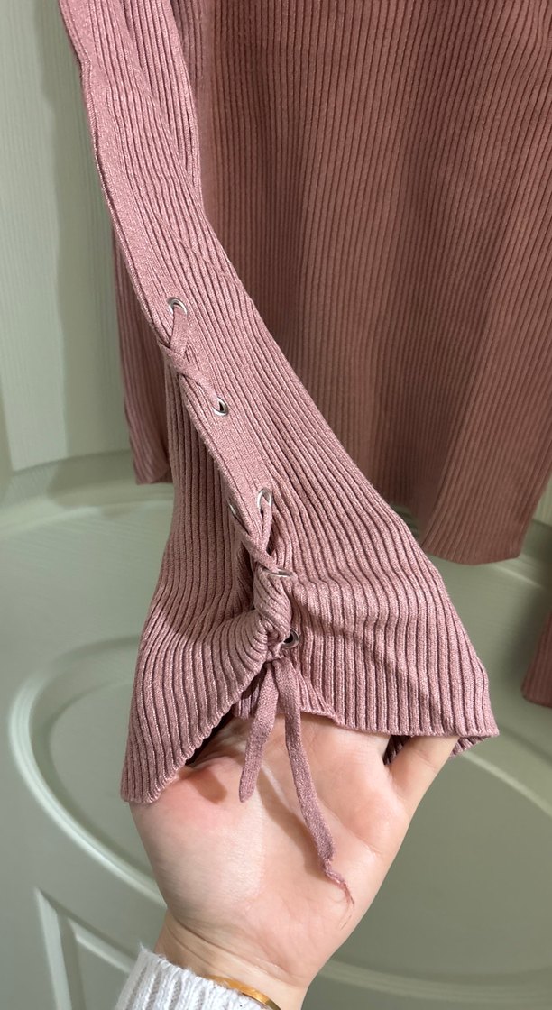 Pembe Triko Kadın Uzun Kollu Kazak - Görsel 3