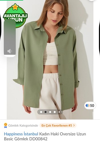 Happiness İstanbul Kadın Haki Oversize Uzun Gömlek