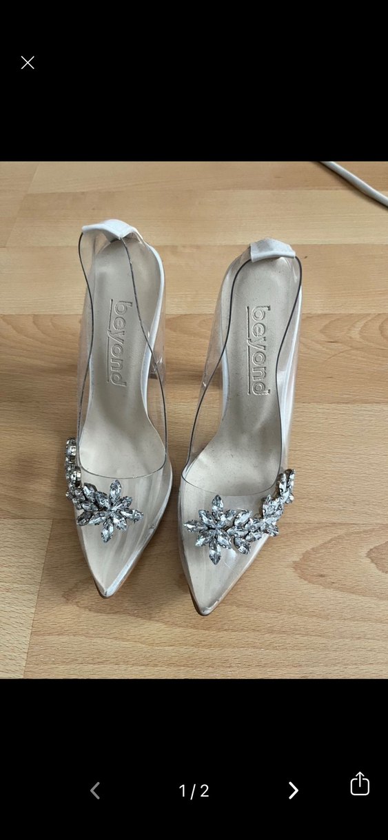 Beyaz Cam Stiletto Taşlı Kadın Abiye Ayakkabı - Görsel 2