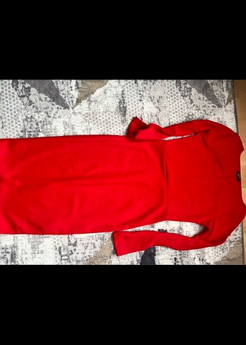 Kırmızı Uzun Kollu Kemerli Kadın Elbise - Görsel 2