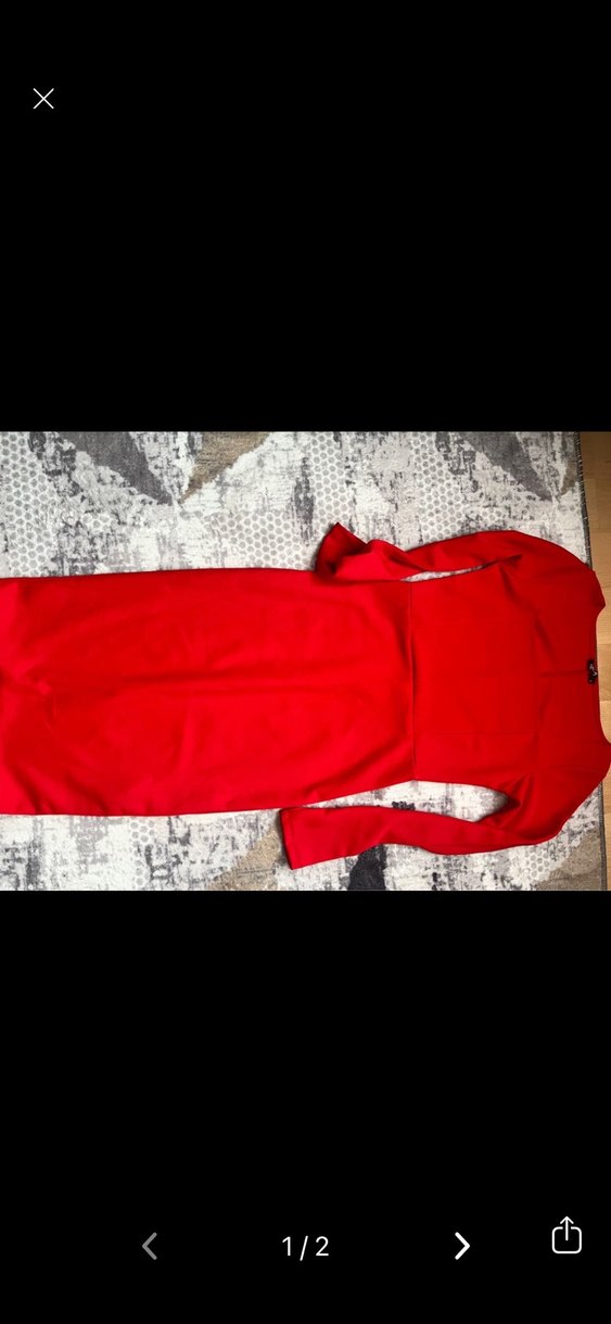 Kırmızı Uzun Kollu Kemerli Kadın Elbise - Görsel 2