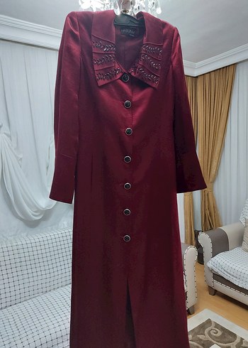 l Beden bordo Renk Düğmeli Bordo Uzun Hamile tasli pardesu