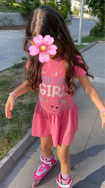 Kız çocuk elbise 6/7 yaş yay burcu baskılı