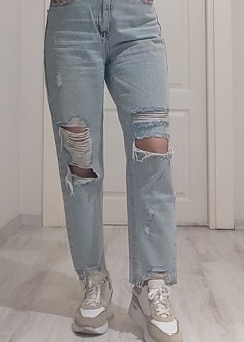 Yırtık Detaylı Mavi Kadın Jean Pantolon - Görsel 3