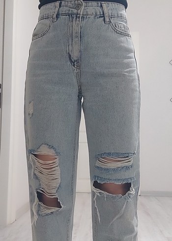 Yırtık Detaylı Mavi Kadın Jean Pantolon - Görsel 6