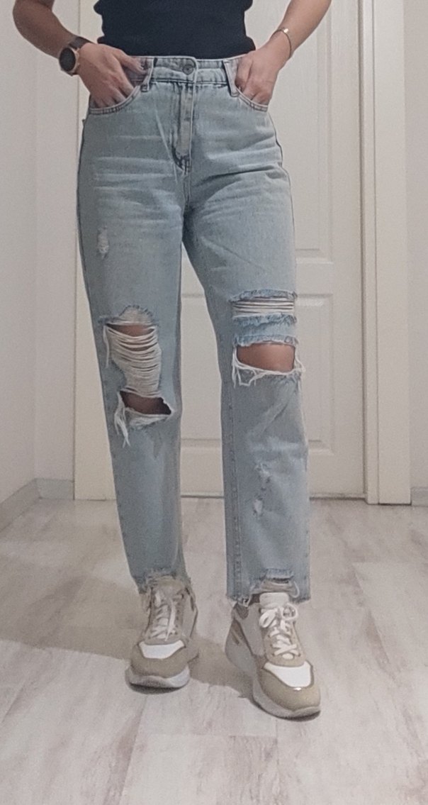 Yırtık Detaylı Mavi Kadın Jean Pantolon - Görsel 3