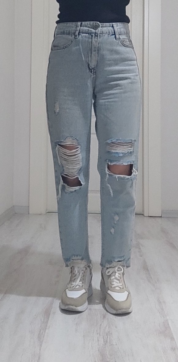 Yırtık Detaylı Mavi Kadın Jean Pantolon - Görsel 2