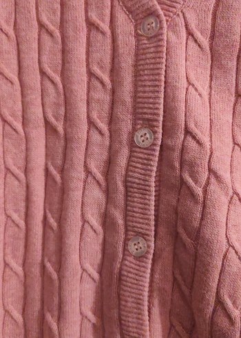 Pembe V Yaka Örgü Kadın Hırka - Görsel 3