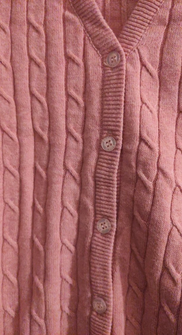 Pembe V Yaka Örgü Kadın Hırka - Görsel 3