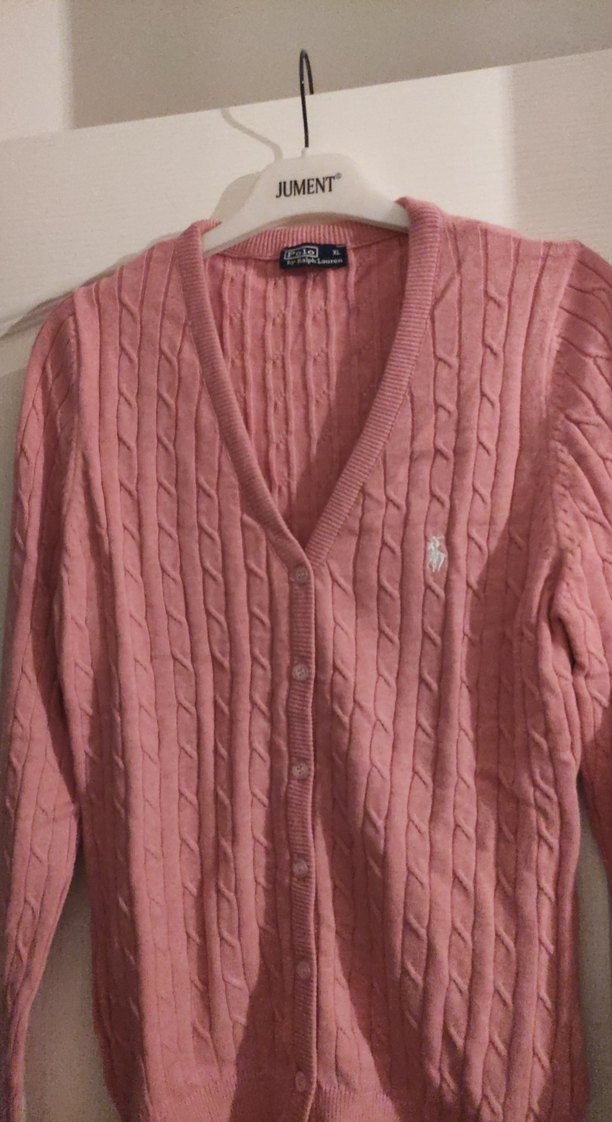 Pembe V Yaka Örgü Kadın Hırka - Görsel 2