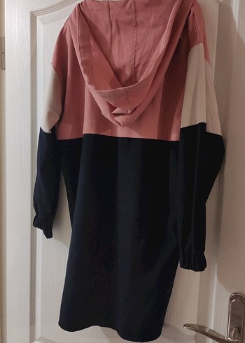 Kadın Pembe Siyah Yarım Fermuarlı Sweatshirt Elbise - Görsel 3