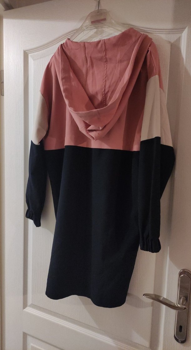Kadın Pembe Siyah Yarım Fermuarlı Sweatshirt Elbise - Görsel 3