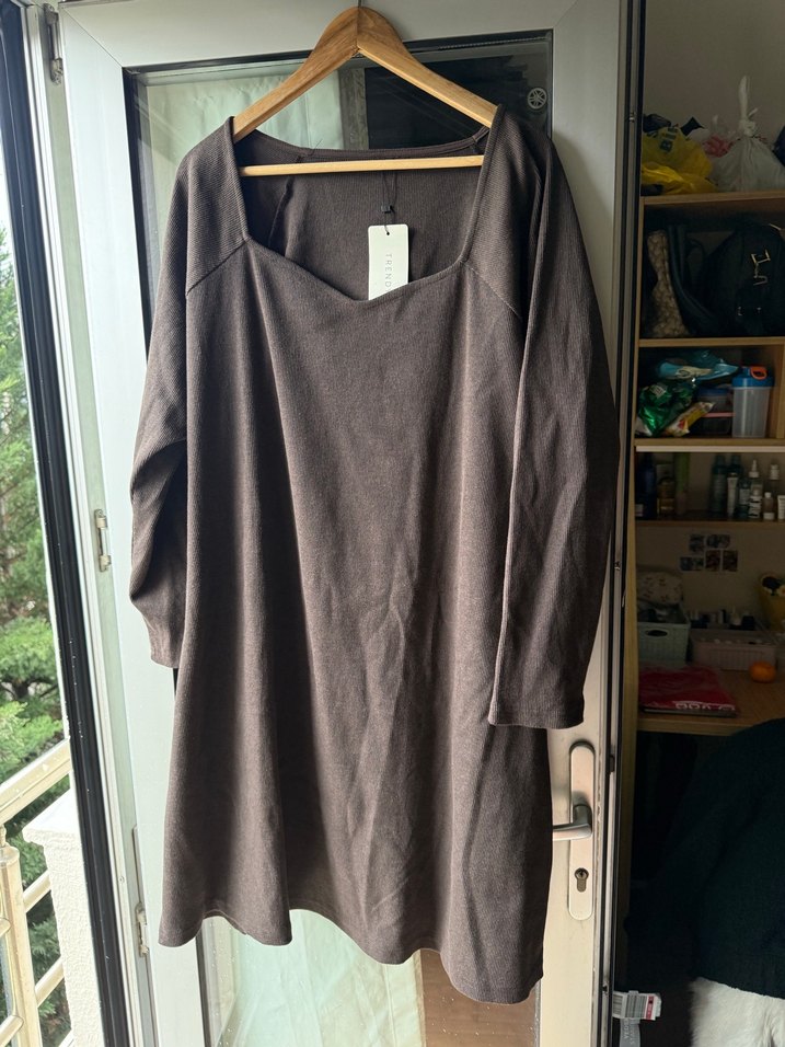 Kahverengi Süet Midi Elbise - Görsel 2