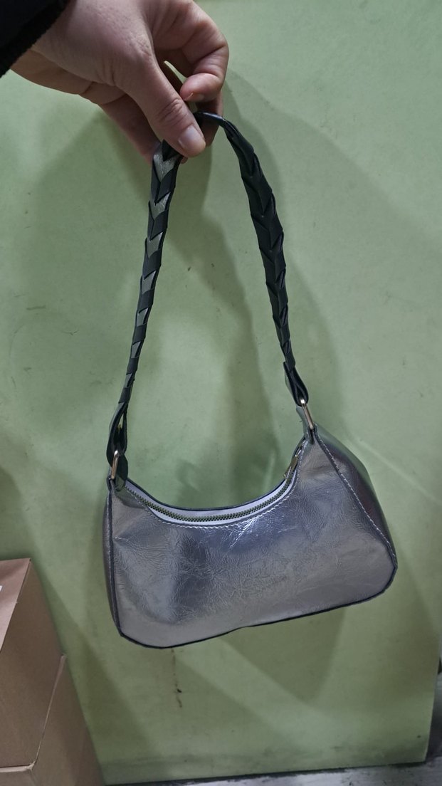 Gri Deri Kadın Omuz Çantası - Görsel 2