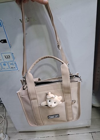 Fermuarlı Bej Kadın El Çantası - Görsel 3