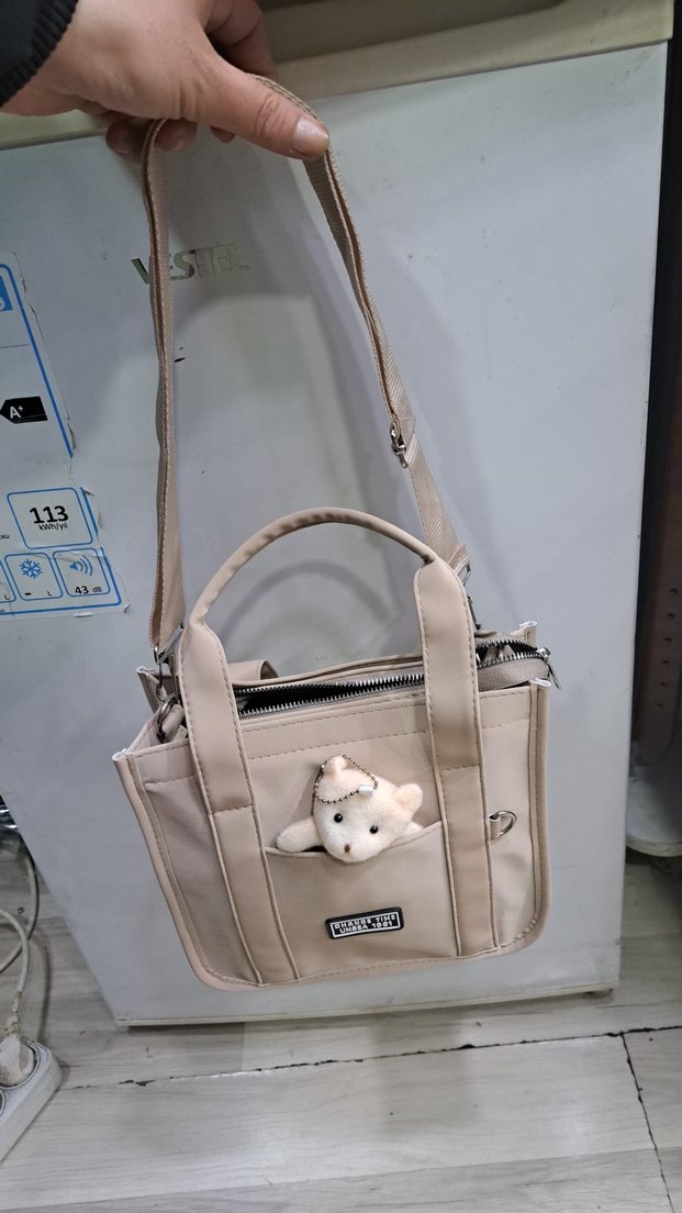 Fermuarlı Bej Kadın El Çantası - Görsel 3