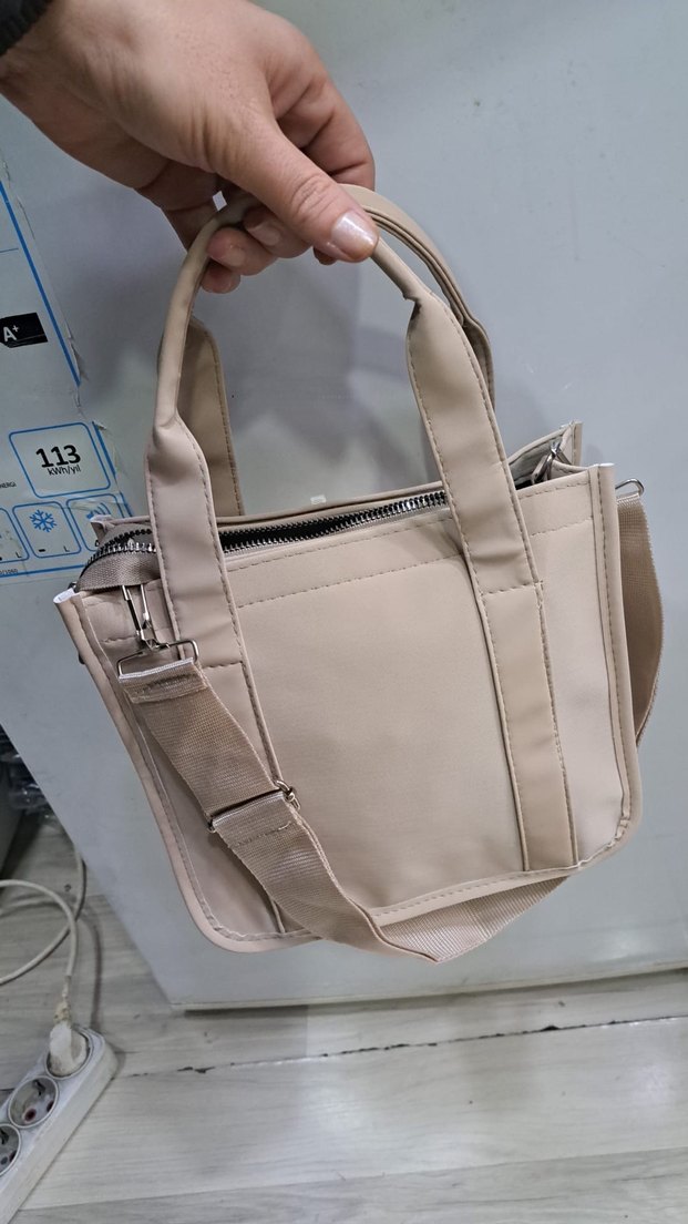 Fermuarlı Bej Kadın El Çantası - Görsel 2