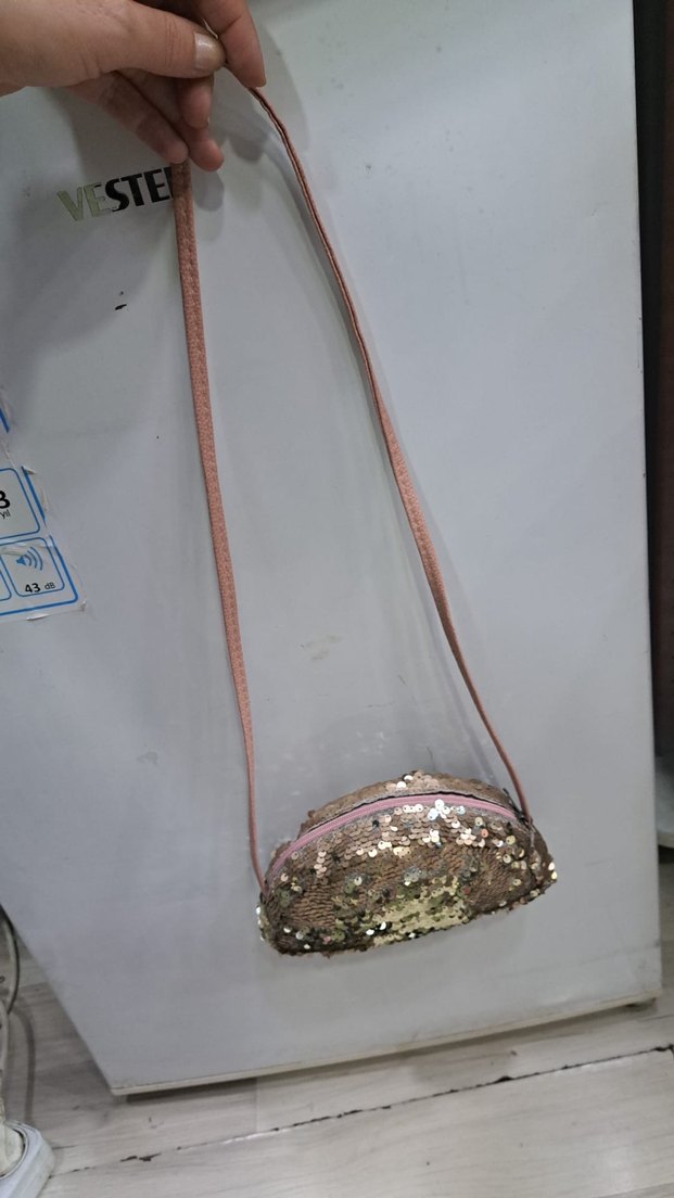 Bej Yılan Desenli Payetli Kadın Çanta - Görsel 3