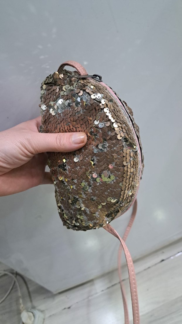 Bej Yılan Desenli Payetli Kadın Çanta - Görsel 2