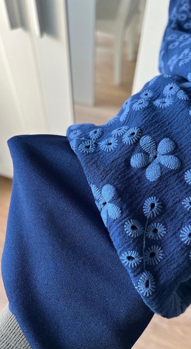 Lacivert Pilili V Yaka Uzun Keten Elbise - Görsel 2