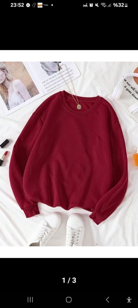 Bordo Oversize Kadın Sweatshirt - Görsel 2