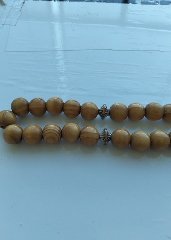 Bej Parlak Erkek Tesbih - Bohem Tarzı AĞAÇ İRİ TANELİ TESBİH - Görsel 3