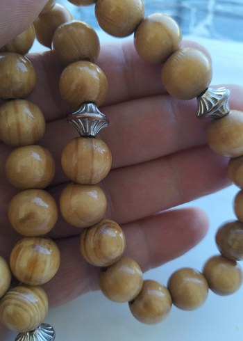 Bej Parlak Erkek Tesbih - Bohem Tarzı AĞAÇ İRİ TANELİ TESBİH - Görsel 7