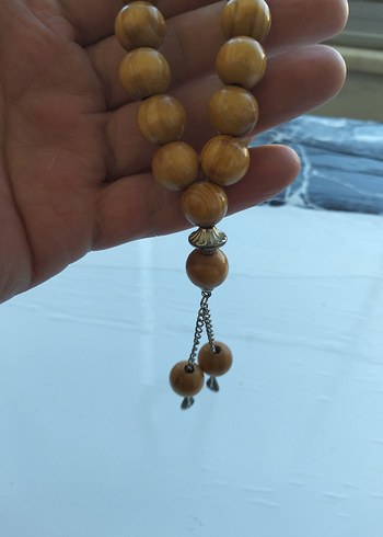 Bej Parlak Erkek Tesbih - Bohem Tarzı AĞAÇ İRİ TANELİ TESBİH - Görsel 4