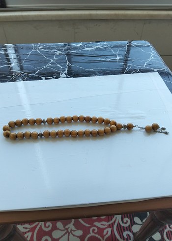 Bej Parlak Erkek Tesbih - Bohem Tarzı AĞAÇ İRİ TANELİ TESBİH - Görsel 2