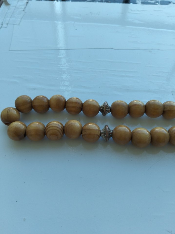 Bej Parlak Erkek Tesbih - Bohem Tarzı AĞAÇ İRİ TANELİ TESBİH - Görsel 3