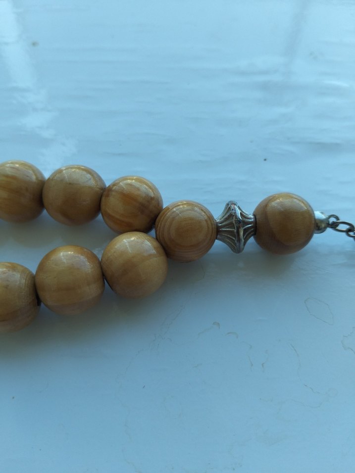 Bej Parlak Erkek Tesbih - Bohem Tarzı AĞAÇ İRİ TANELİ TESBİH - Görsel 5