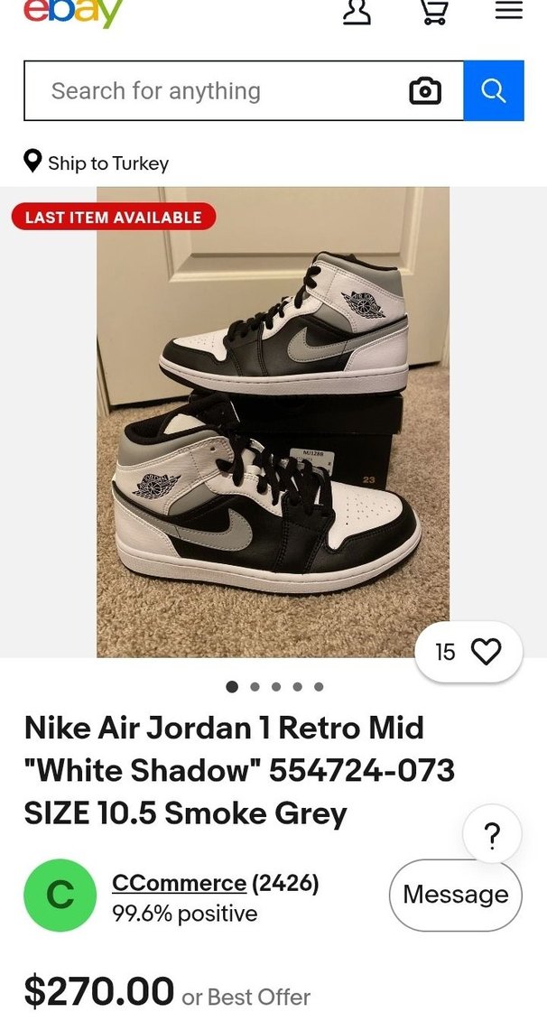 Nike Air Jordan 1 Mid White Shadow Smoke Grey Basketbol Ayakkabı — görsel 10/12