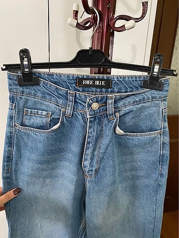 26 Beden Yüksek bel mavi mom jean