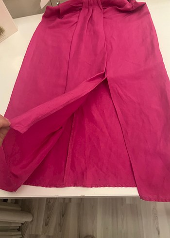 Pembe Uzun Drapeli Kadın Etek - Görsel 4