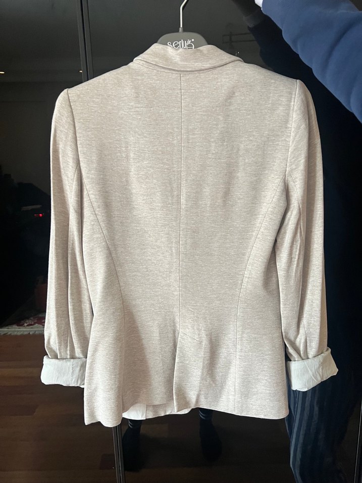 Bej Düğmeli Kadın Midi Blazer Ceket - Görsel 2