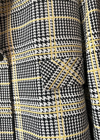 Sarı Ekose Düğmeli Kadın Blazer Ceket - Görsel 7