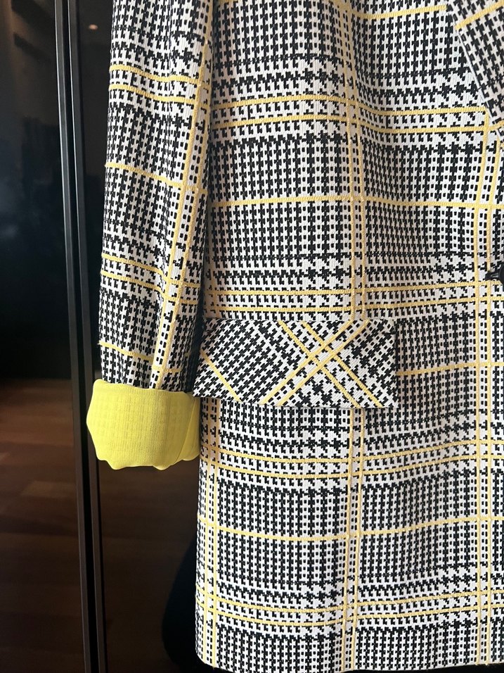 Sarı Ekose Düğmeli Kadın Blazer Ceket - Görsel 5