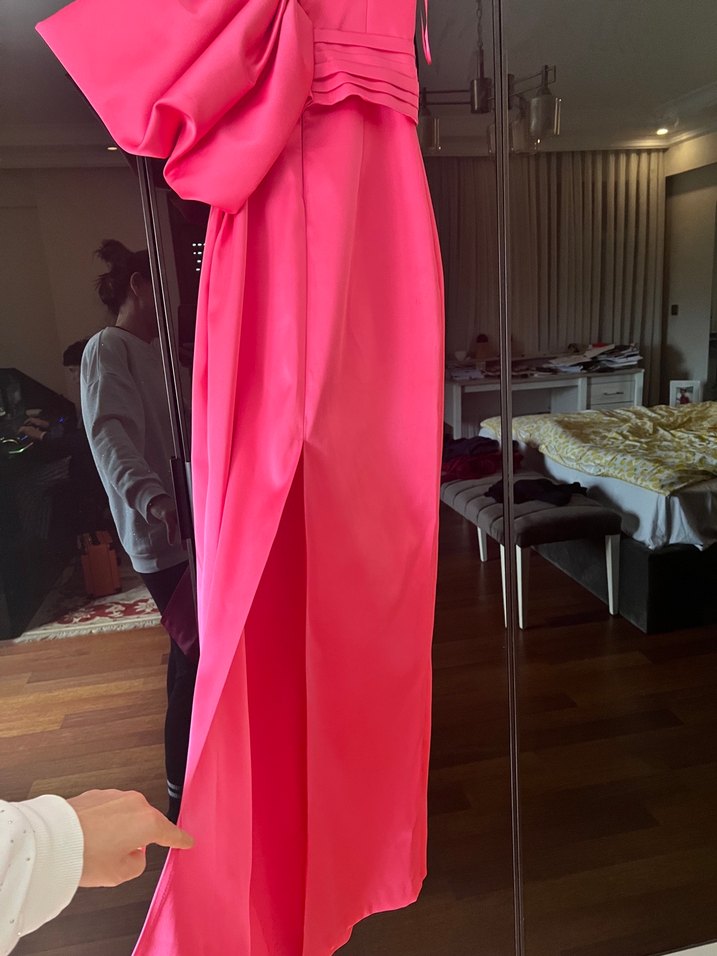 Pembe Drapeli Uzun Abiye Elbise - Görsel 3